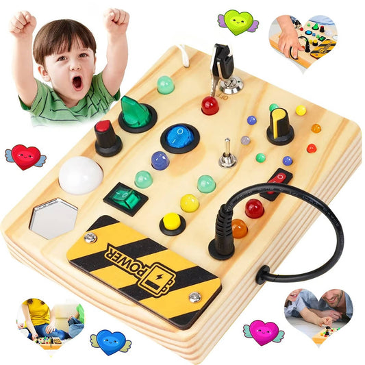 Busy Board Montessori Toy with LED Lights Wooden Sensory Activity Board Toddlers Ages 3+