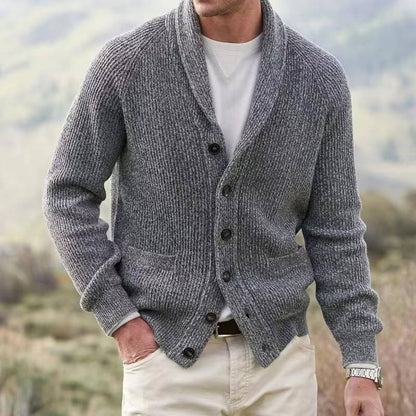 Mens Cashmere Blend Cardigan with Shawl Collar and Front Pockets