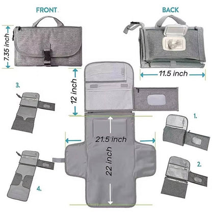 Portable Diaper Changing Pad with Wipes Pocket, Baby Travel Changing Mat Bag Infant Station Kit Grey