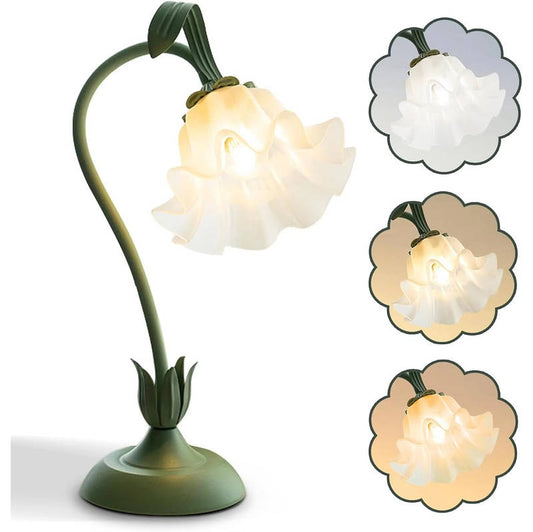 Flower Table Lamp LED Bedside Light, Vintage Night Lamp with 3 Color Modes Kawaii Room Decor Lighting