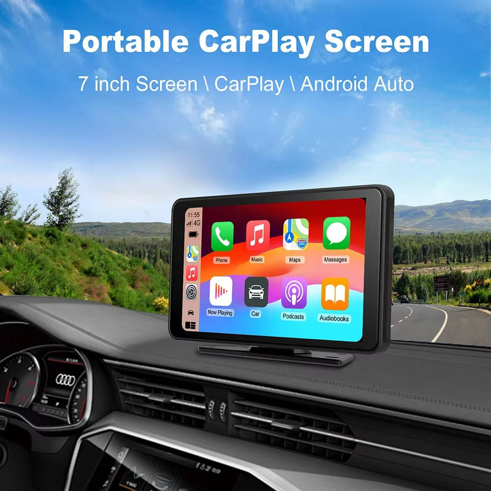 Wireless Carplay Screen Portable, 7 Inch, Touchscreen, Iphone Android Compatible