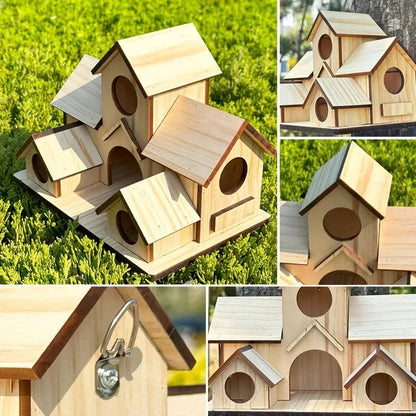 Natural Wooden Bird House, Hanging Bird Feeder Villa for Outdoor Garden & Yard, Decorative Wild Bird Nest