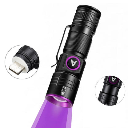 UV Flashlight, USB Rechargeable Ultraviolet Black Light for Pet Urine, Stain, Ore & Fluorescent Detection