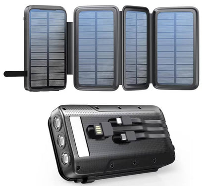 48000mAh Solar Power Bank Wireless Charger, 15W Fast Charging Battery Pack with 4 Built in Cables 7 Outputs USB C Flashlight