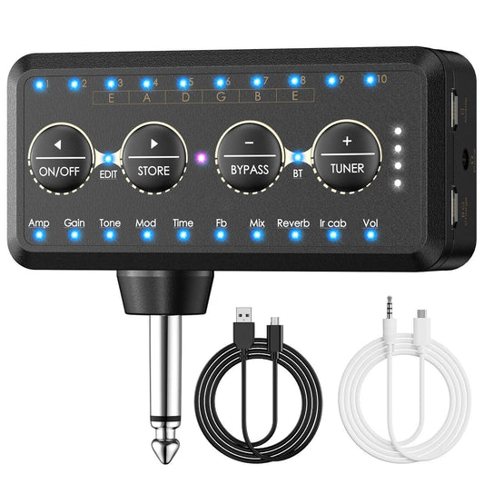 Guitar Plug In Headphone Amp Mini Portable Amplifier for Acoustic Bass Practice