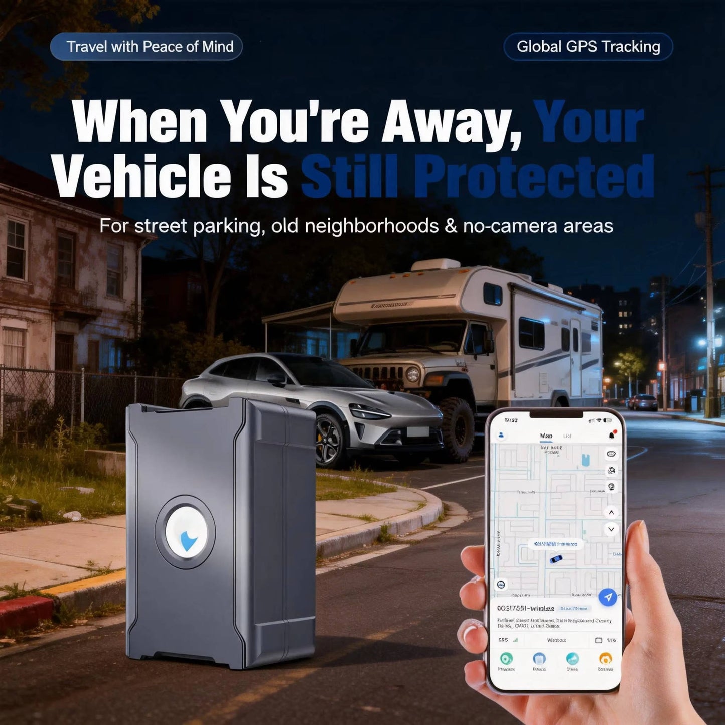 Hidden Wireless GPS Tracker, Global Real Time Car Locator with IoT SIM, Vibration Alarm & Geo Fence, Long Life Anti Theft Device