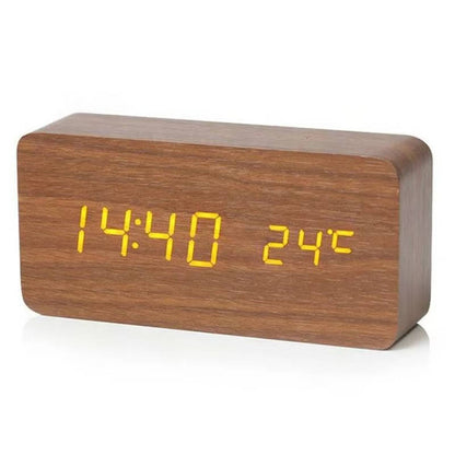 Wooden Digital Alarm Clock With Sound Control & Digital Display