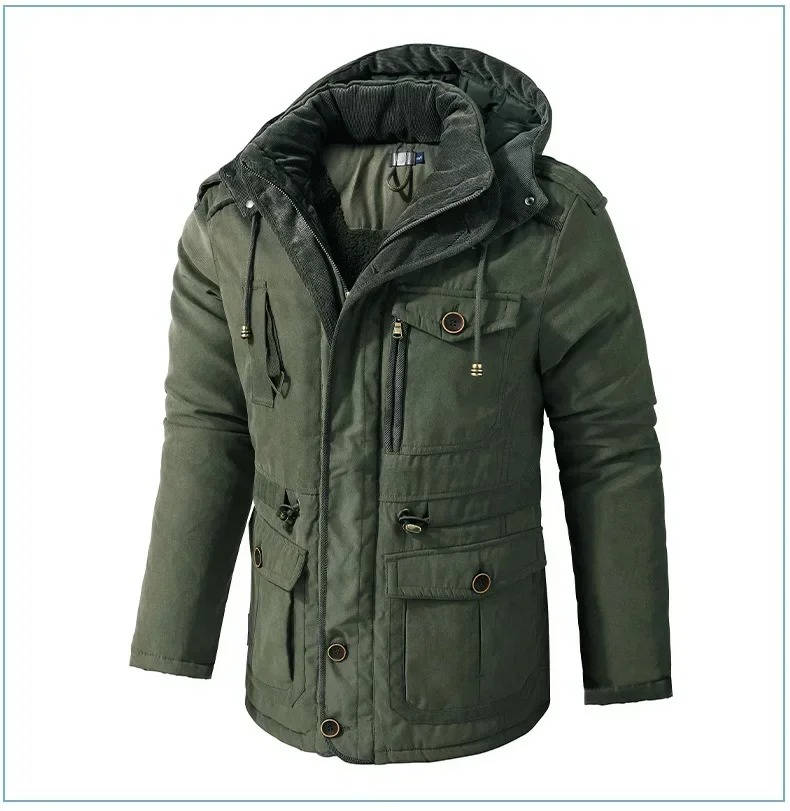 Insulated Hooded Parka with Sherpa Lining and Six Pockets for Men