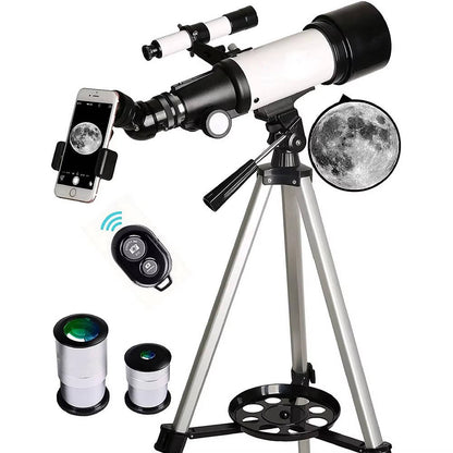 70mm Refractor Telescope for Kids and Beginners, 400mm AZ Mount Travel Telescope with Phone Adapter, Wireless Remote and Carry Bag