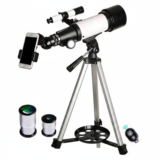 70mm Refractor Telescope for Kids and Beginners, 400mm AZ Mount Travel Telescope with Phone Adapter, Wireless Remote and Carry Bag