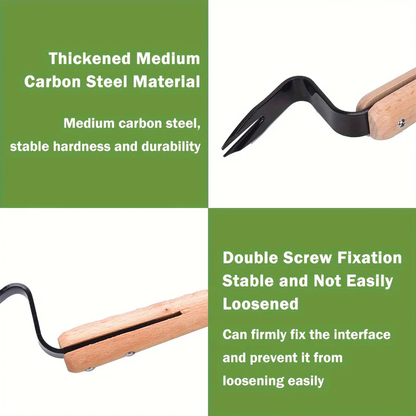 Stainless Steel Weed Puller Tool with Wooden Handle