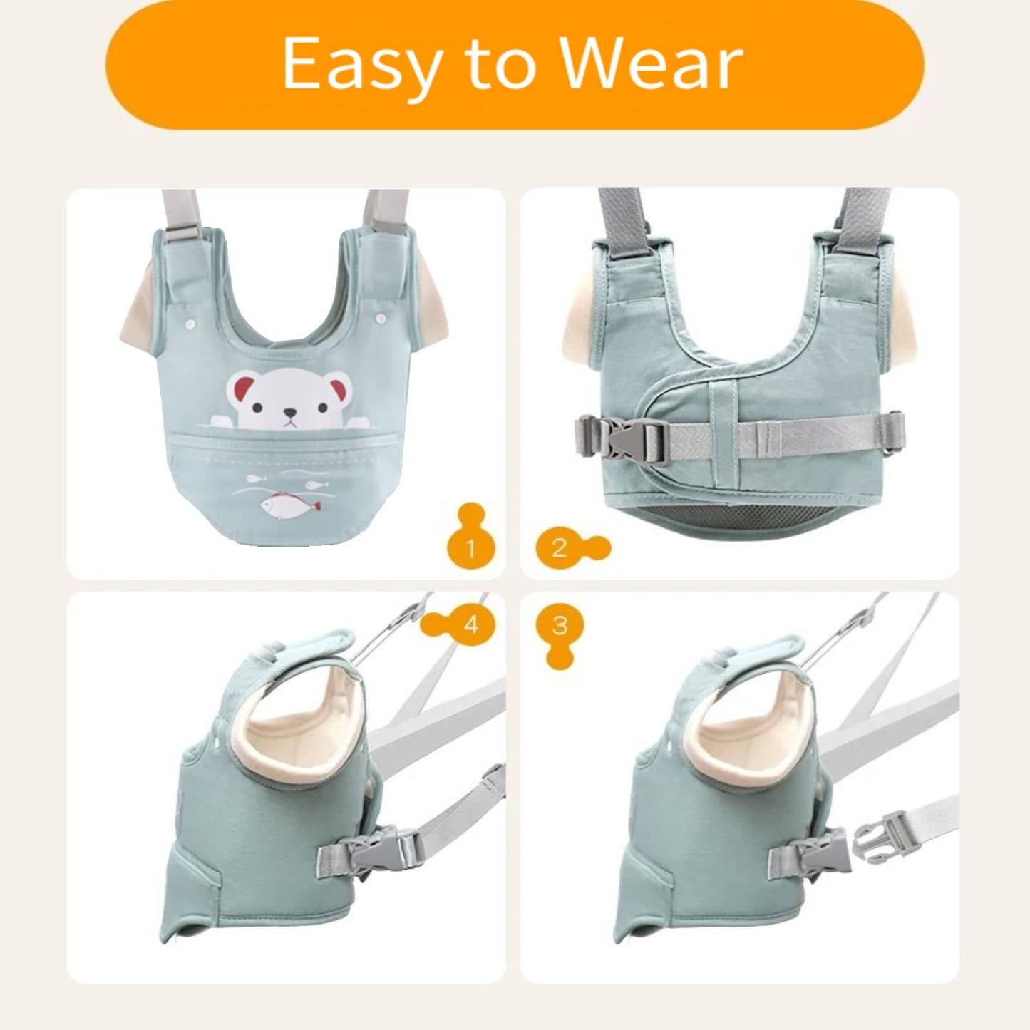 Baby Walking Harness, Adjustable Toddler Walker Assistant Belt with Detachable Crotch for 9 to 24 Months