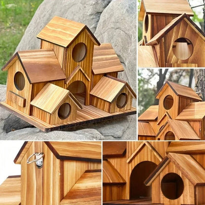 Natural Wooden Bird House, Hanging Bird Feeder Villa for Outdoor Garden & Yard, Decorative Wild Bird Nest