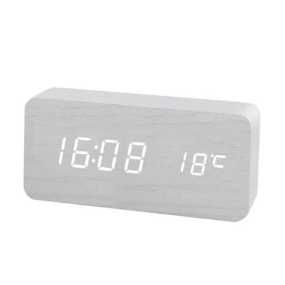 Wooden Digital Alarm Clock With Sound Control & Digital Display