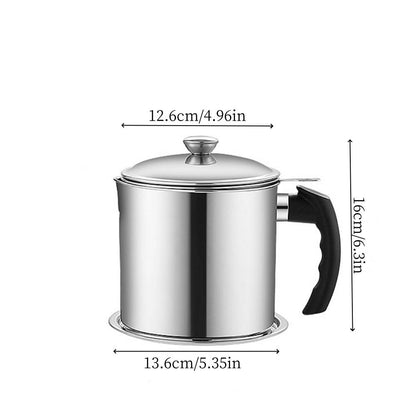 Modern Kitchen Oil Dispenser, Stainless Steel Oil Pot with Filter Tray and Lid, Bacon Grease Container for Cooking Oil Storage