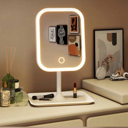 Rechargeable Lighted Vanity Mirror with 360 Rotation and 3 Color Modes for Makeup