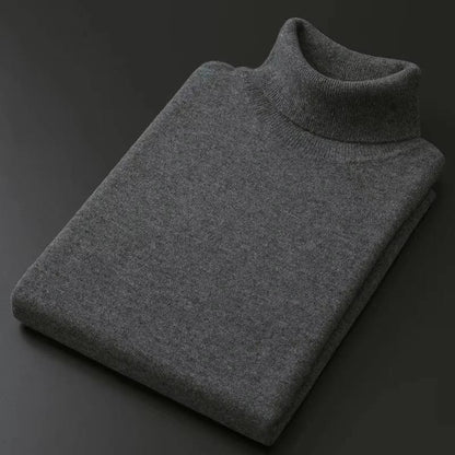 Mens Cashmere Turtleneck Sweater with Slim Fit and Ribbed Cuffs