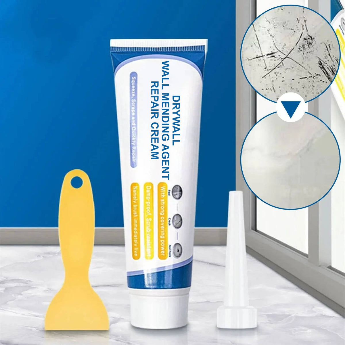 Drywall Patch Repair Cream Kit with Scraper and Nozzle for Wall Holes and Scratches
