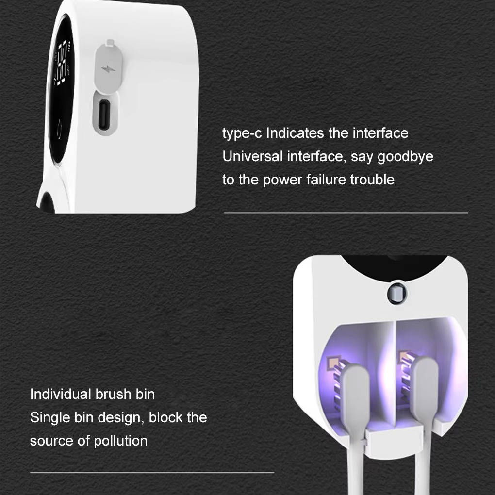 UV Toothbrush Sterilizer & Holder, Wall Mount Automatic Induction Sanitizer, Touchless Bathroom Organizer for Electric & Manual Brushes