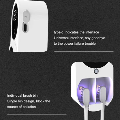 UV Toothbrush Sterilizer & Holder, Wall Mount Automatic Induction Sanitizer, Touchless Bathroom Organizer for Electric & Manual Brushes