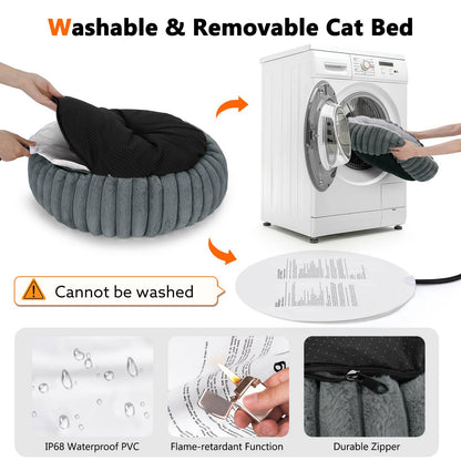 Heated Cat Bed for Indoor Cats & Small Dogs, 20 Inch Cozy Donut Pet Bed with Timer, Adjustable Temperature & Waterproof Cover