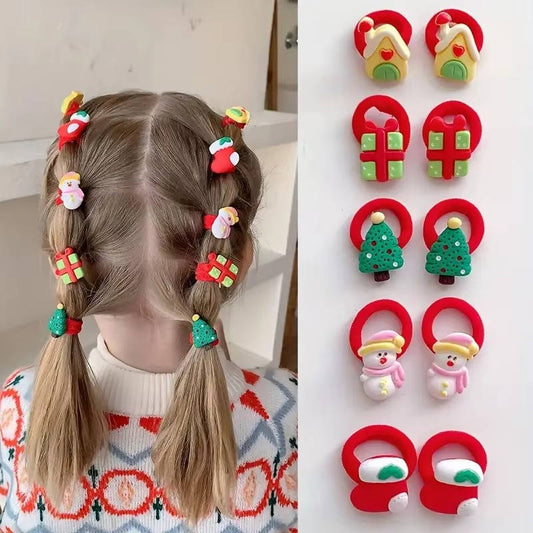 10 PCS Hair Ties for Girls Kids Elastic Ponytail Holders Santa Reindeer