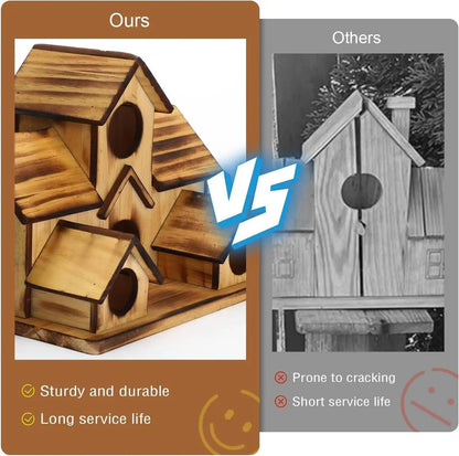 Natural Wooden Bird House, Hanging Bird Feeder Villa for Outdoor Garden & Yard, Decorative Wild Bird Nest