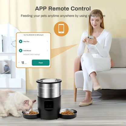 Smart WiFi Automatic Cat Feeder with Two Stainless Steel Bowls