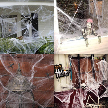 1400 SQFT Halloween Spider Webs, Super Stretchy Cobwebs with 150 Fake Spiders for Indoor and Outdoor Halloween Decor