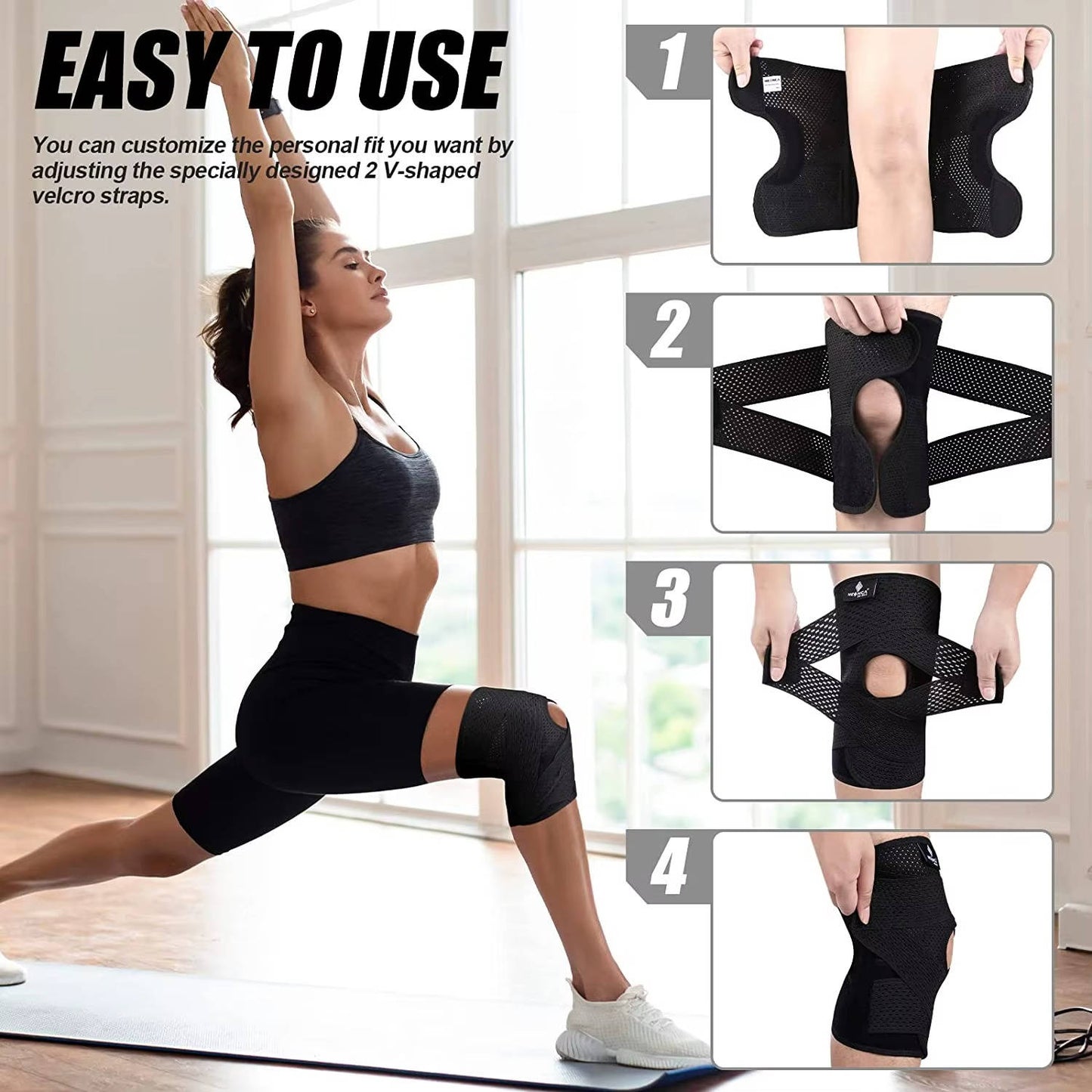 Professional Knee Brace with Side Stabilizers for Meniscus Tear & Acl Pain, Breathable Adjustable Knee Support for Injury Recovery