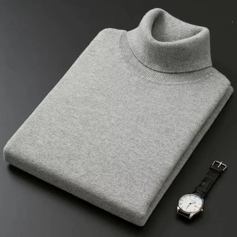 Mens Cashmere Turtleneck Sweater with Slim Fit and Ribbed Cuffs