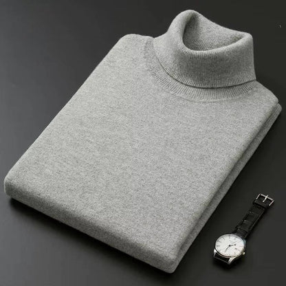 Mens Cashmere Turtleneck Sweater with Slim Fit and Ribbed Cuffs