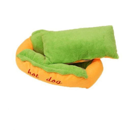 Dog Hot Dog Bed with Removable Plush Cushion and Raised Sides, Anti Slip Base