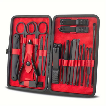 Complete 24 Piece Professional Nail Clipper Kit, Stainless Steel Manicure & Pedicure Tool Set with Travel Wallet