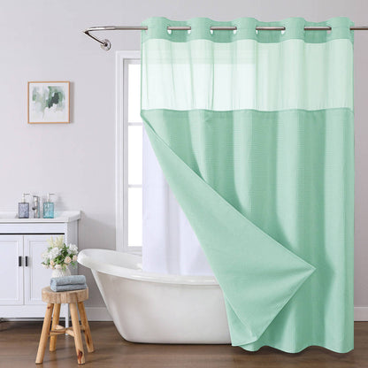 No Hooks Polyester Shower Curtain, Textured Shower Curtain with Snap In Fabric Liner, Waterproof Hotel Luxury Bathroom Curtain