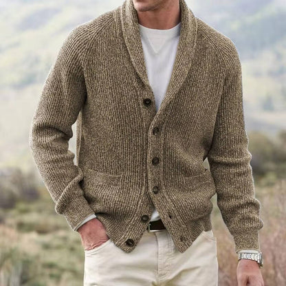 Mens Cashmere Blend Cardigan with Shawl Collar and Front Pockets