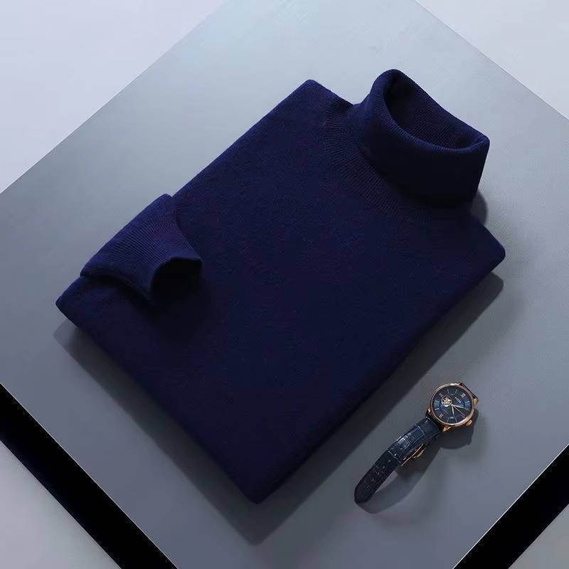Mens Cashmere Turtleneck Sweater with Slim Fit and Ribbed Cuffs
