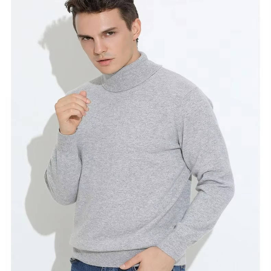 Mens Cashmere Turtleneck Sweater with Slim Fit and Ribbed Cuffs