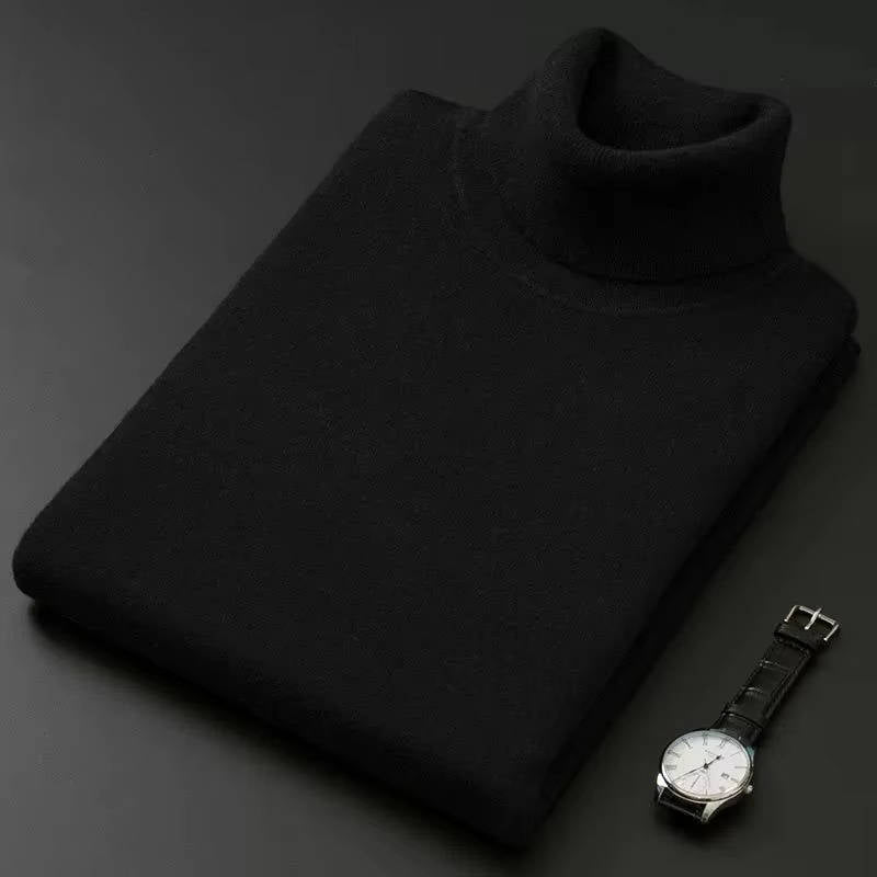 Mens Cashmere Turtleneck Sweater with Slim Fit and Ribbed Cuffs