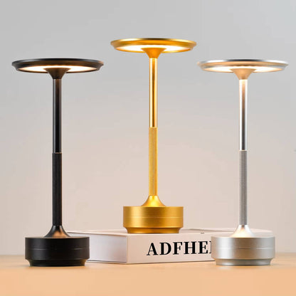 Modern Cordless Touch LED Table Lamp, Wireless Electroplated Metal Bedside Night Light for Bedroom & Living Room