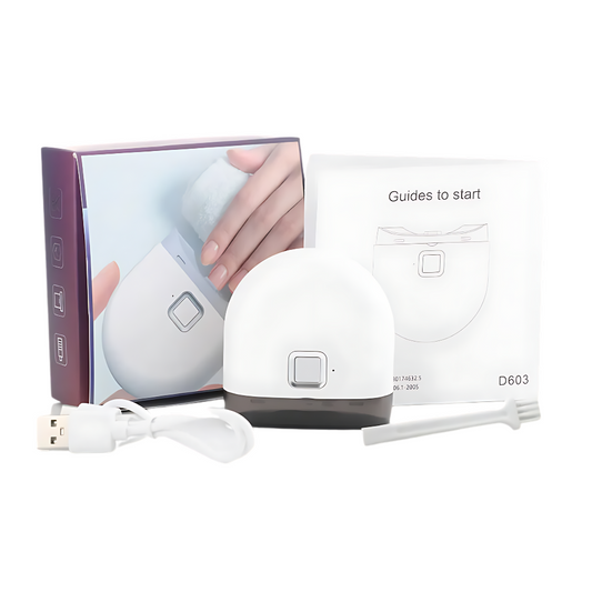 Dual-speed electric nail clipper with LED; white, sleek design for precise, safe, and convenient nail care for all ages.