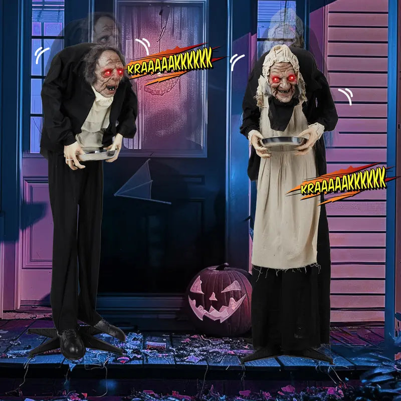 Animated Halloween Figure with Sound-Activated Head Shaking and Red LED Eyes