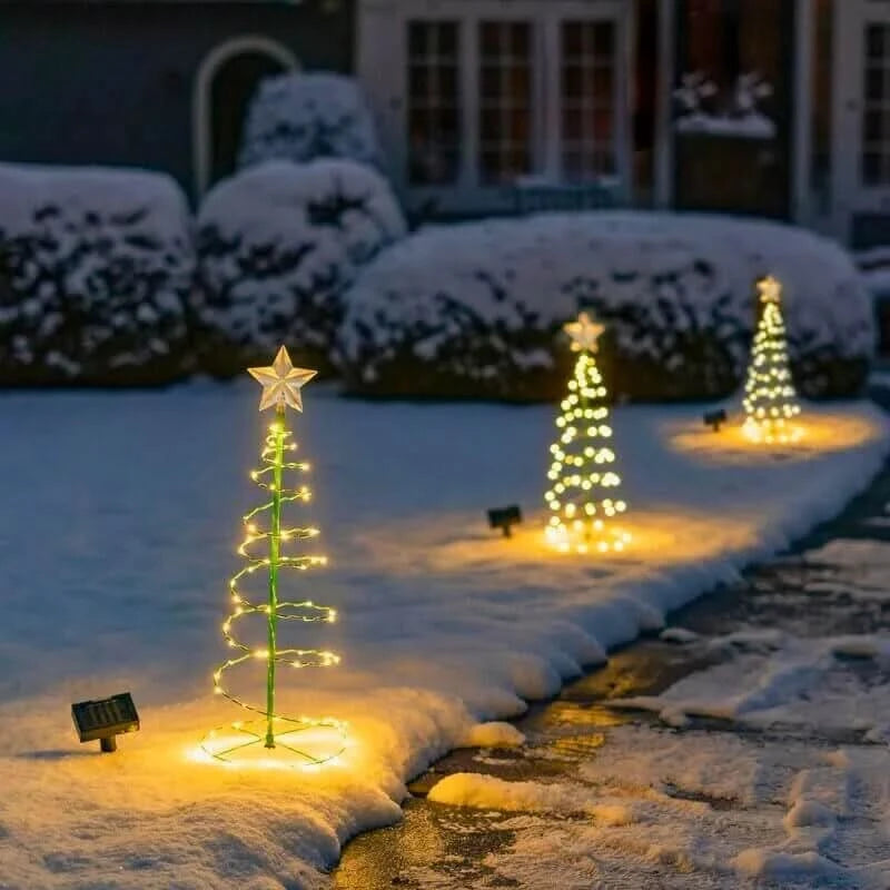 Garden Christmas Tree Light of Metal and Plastic with a Solar Panel, 50 LEDs and Three Light Modes