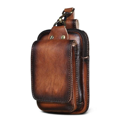 Cowhide Waist Pack with Magnetic Flap and Adjustable Elastic Strap