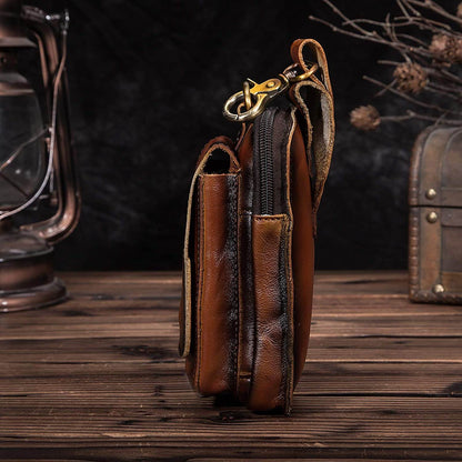 Cowhide Waist Pack with Magnetic Flap and Adjustable Elastic Strap