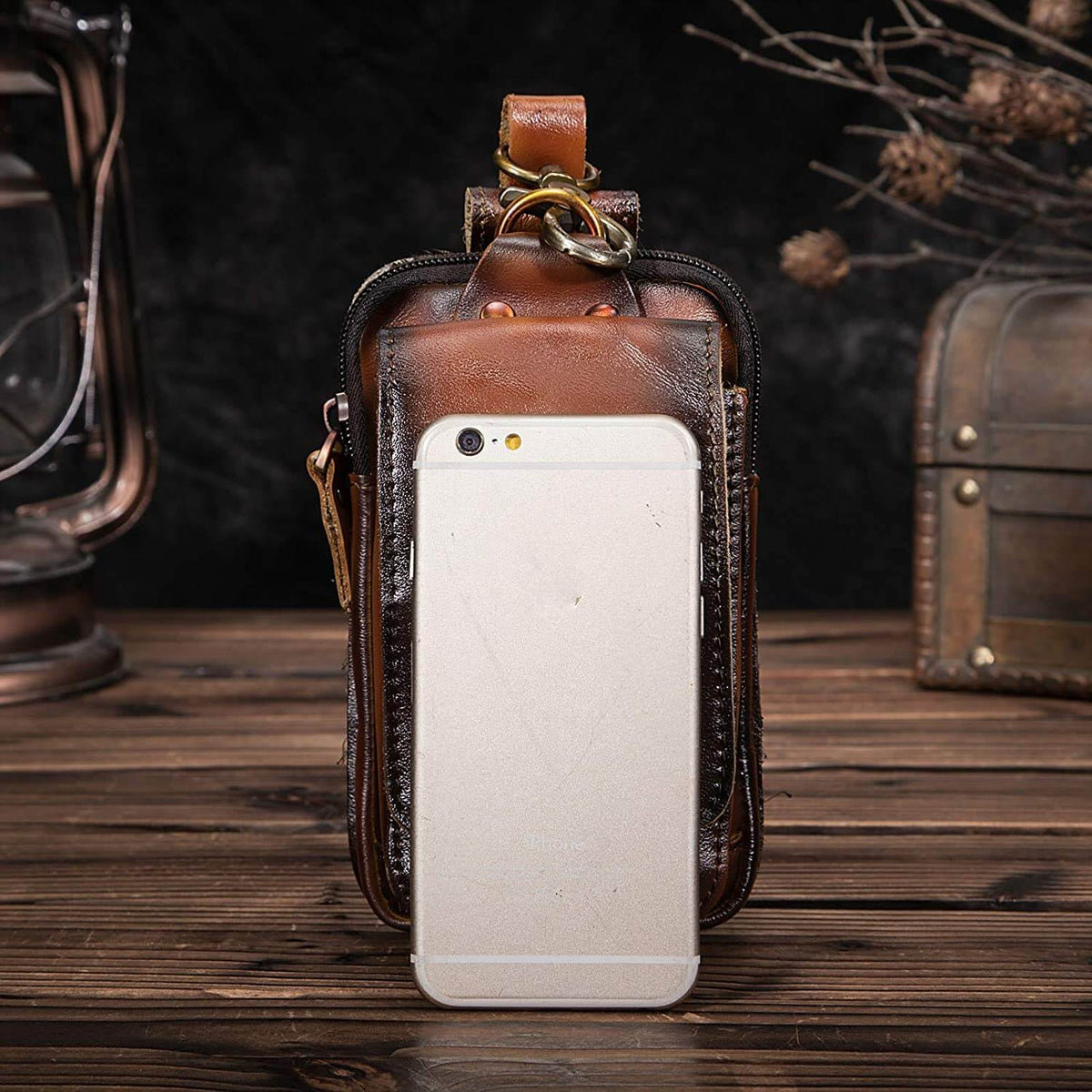 Cowhide Waist Pack with Magnetic Flap and Adjustable Elastic Strap