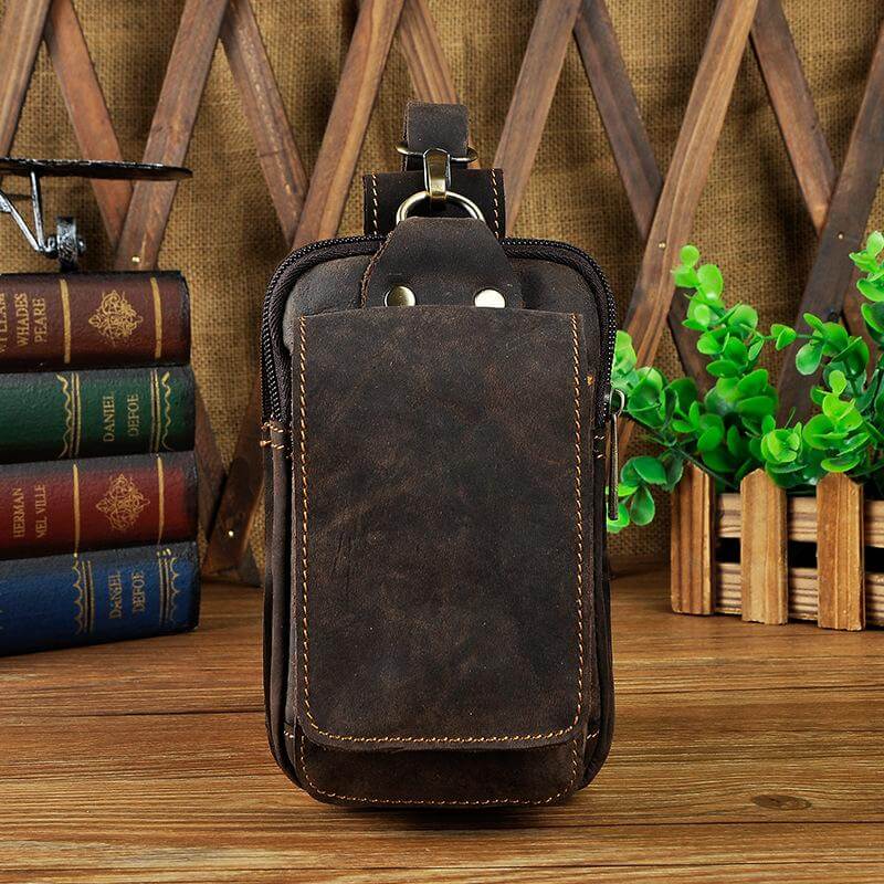 Cowhide Waist Pack with Magnetic Flap and Adjustable Elastic Strap
