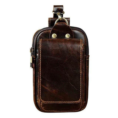 Cowhide Waist Pack with Magnetic Flap and Adjustable Elastic Strap