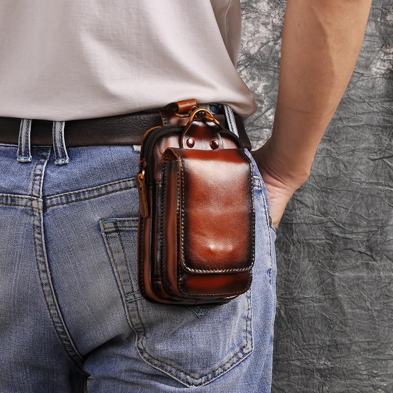 Cowhide Waist Pack with Magnetic Flap and Adjustable Elastic Strap