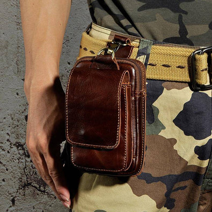 Cowhide Waist Pack with Magnetic Flap and Adjustable Elastic Strap